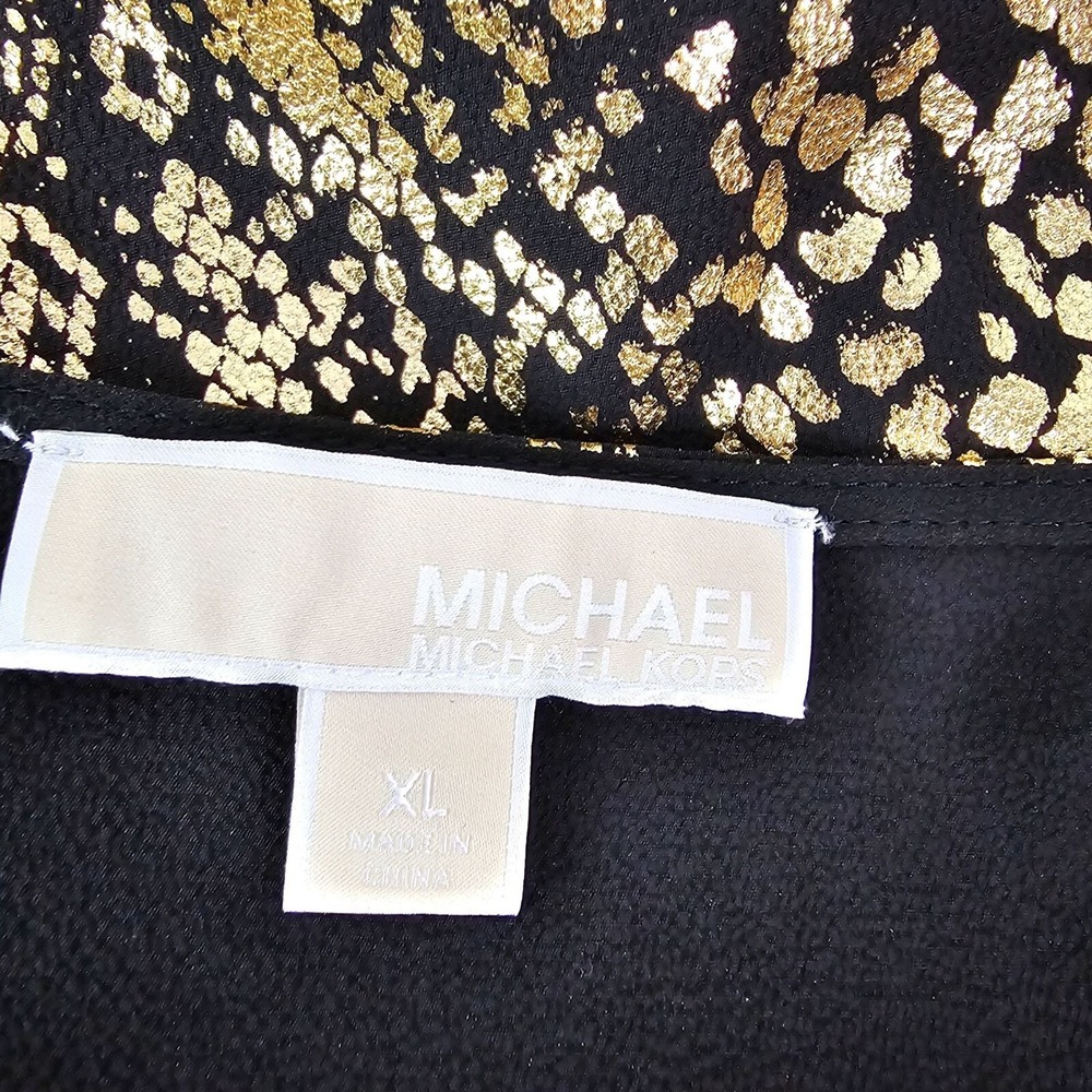 Michael Kors Julia Dress Foil Gold Black Snakeskin Print Ruffle LS XL Metallic - Picture 3 of 11